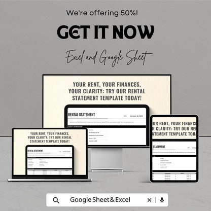 Rental Statement Template | Google Sheets & Excel | Rent Ledger | Tenant Account Summary | Instant Download