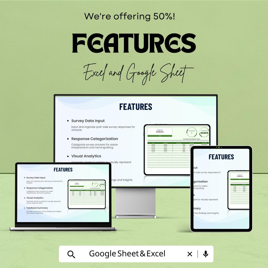 Post-Sale Survey Response Tracker Template | Customer Feedback Log | Survey Analytics Spreadsheet | Feedback Management Tool