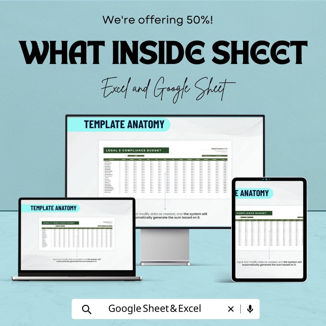 Legal and Compliance Budget Template | Legal Expense Tracker | Compliance Budget Spreadsheet | Business Budget Planner
