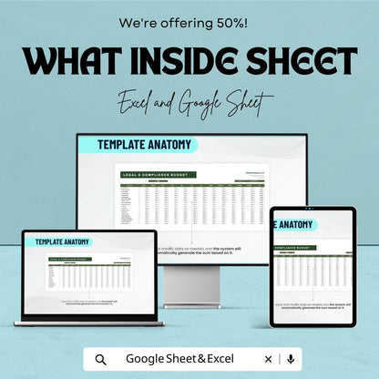 Legal and Compliance Budget Template | Legal Expense Tracker | Compliance Budget Spreadsheet | Business Budget Planner