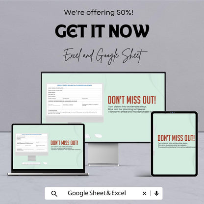 Credit Card Billing Authorization Form - Excel & Google Sheets Template - Instant Download, Editable, Business Payment Authorization