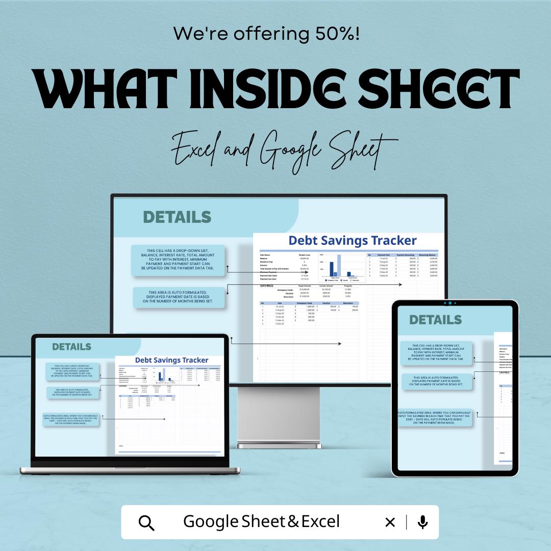 Debt Savings Tracker Template | Excel and Google Sheets Debt and Savings Planner | Loan & Savings Spreadsheet | Personal Finance Organizer