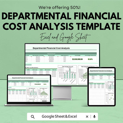 Departmental Financial Cost Analysis Template | Budget Analysis Spreadsheet | Cost Breakdown, Benefit Assessment and Summary Table
