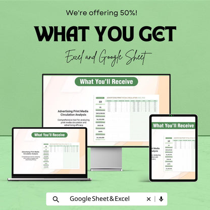 Advertising Print Media Circulation Analysis Tool | Excel & Google Sheets Template | Ad Spend Tracker | Marketing Analytics Spreadsheet
