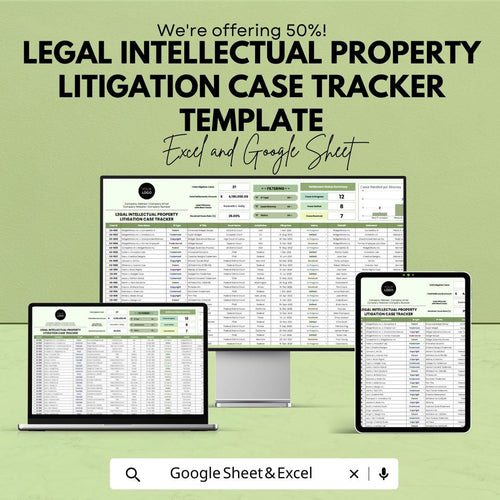 Legal Intellectual Property Litigation Case Tracker Template | Excel & Google Sheets | IP Law Case Management Spreadsheet
