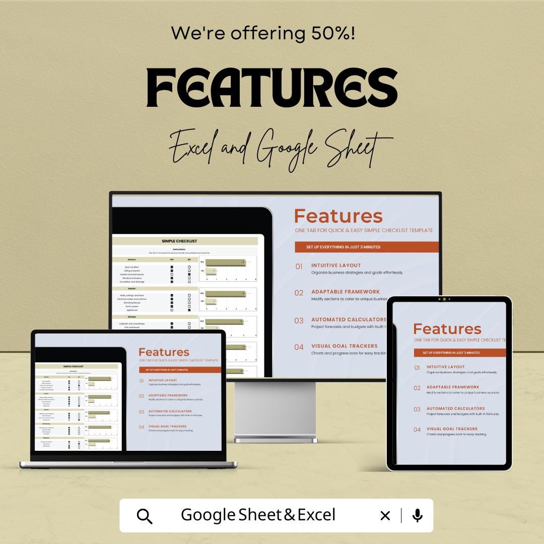 Simple Checklist Template | Task Tracker Excel and Google Sheet | Editable To-Do List | Project & Home Organization Planner