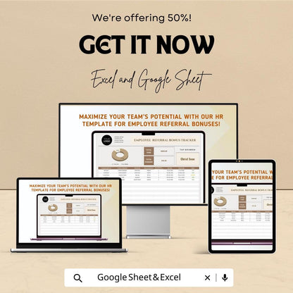 Employee Referral Bonus Tracker HR Template | Excel & Google Sheets | Employee Referral Program Tracker | Hiring Bonus Tracking Tool