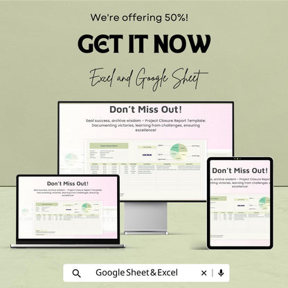 Project Closure Report Sheet | Excel and Google Sheet Template | Project Management Tool | Track Project Outcomes & Closure