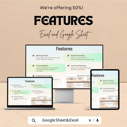 Business Itinerary Sheet | Google Sheets & Excel Template for Business Travel Planning | Professional Trip Schedule Template |