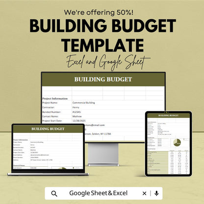 Building Budget Template | Construction Budget Spreadsheet | Project Cost Tracker | Contractor Budget | Excel & Google Sheets