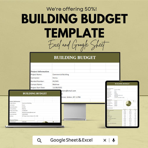 Building Budget Template | Construction Budget Spreadsheet | Project Cost Tracker | Contractor Budget | Excel & Google Sheets