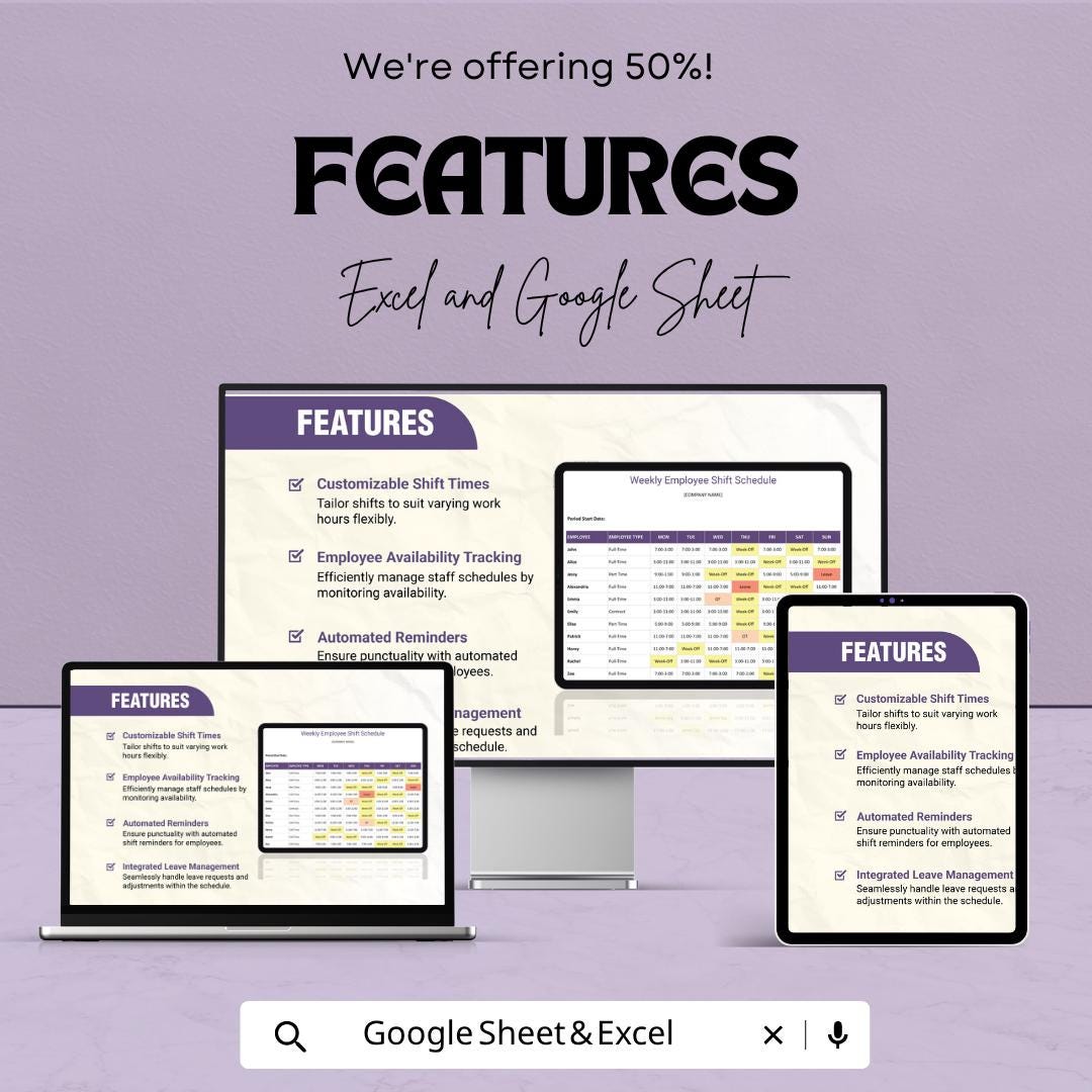 Sample Weekly Employee Shift Schedule Template | Staff Work Schedule Planner | Employee Roster Spreadsheet | Weekly Shift Planner