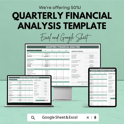 Quarterly Financial Analysis Template | Financial Report Spreadsheet | Business Finance Dashboard Template