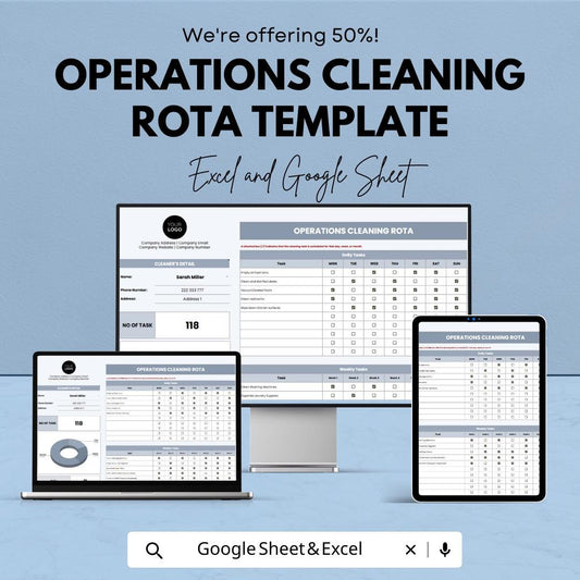 Cleaning Rota Template | Cleaning Schedule Spreadsheet | Staff Cleaning Checklist | Excel & Google Sheets Cleaning Planner