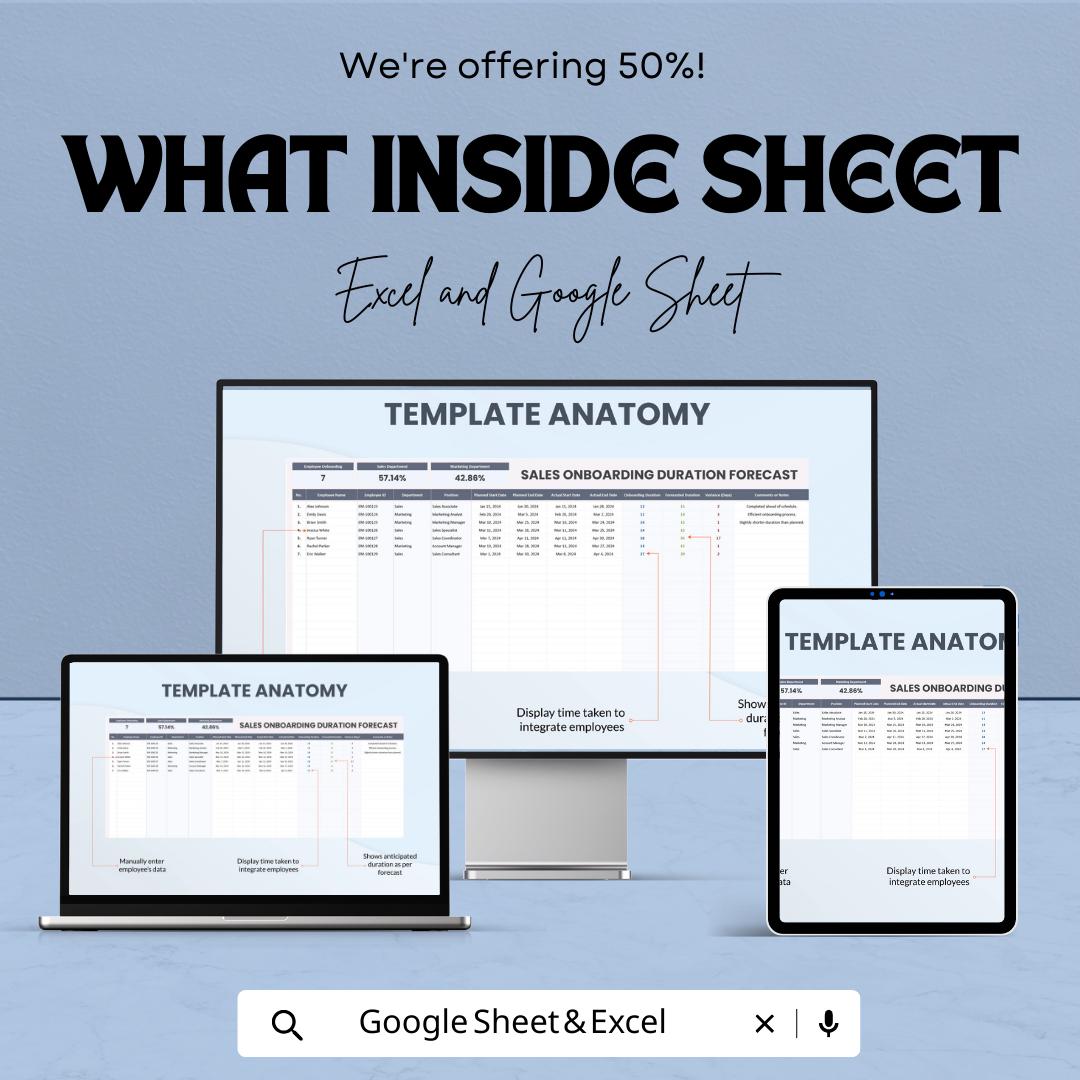 Sales Onboarding Duration Forecast Template | Excel & Google Sheets | Employee Onboarding Timeline Tracker | Sales Training Forecast Tool