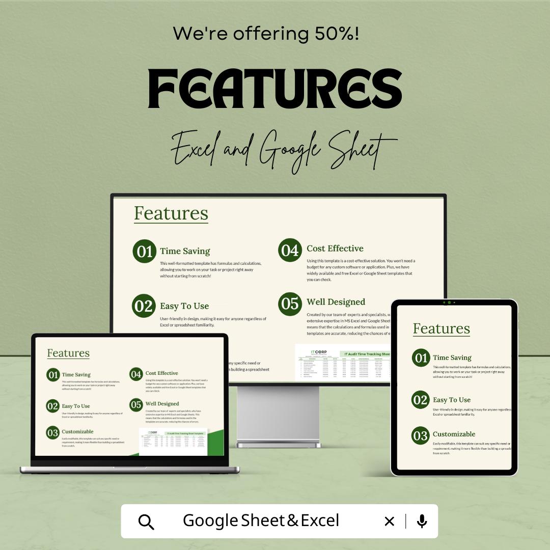 IT Audit Time Tracking Template Excel | Audit Time Tracker Spreadsheet | Internal Audit Timesheet | Audit Task Tracker