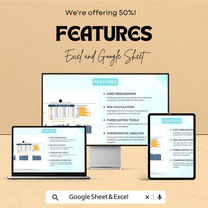 Startup Customer Acquisition Cost CAC Calculator Template | Marketing ROI Spreadsheet | Excel & Google Sheets CAC Analysis