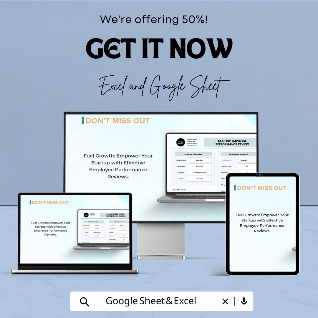 Startup Employee Performance Review Template | Excel & Google Sheets | Employee Evaluation Form | Performance Review Tracker