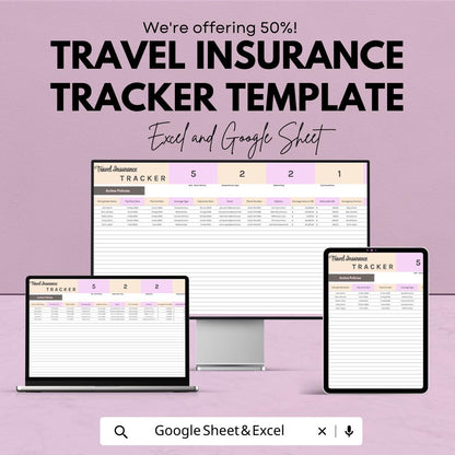 Travel Insurance Tracker Template | Insurance Policy Management Spreadsheet |Google Sheets Travel Coverage Log | Policy Renewal Tracker