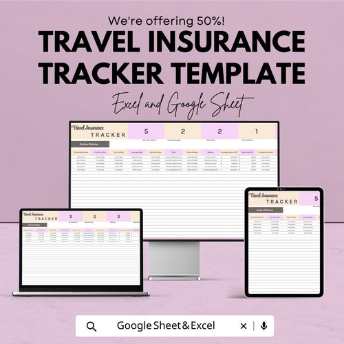 Travel Insurance Tracker Template | Insurance Policy Management Spreadsheet |Google Sheets Travel Coverage Log | Policy Renewal Tracker
