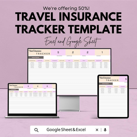 Travel Insurance Tracker Template | Insurance Policy Management Spreadsheet |Google Sheets Travel Coverage Log | Policy Renewal Tracker
