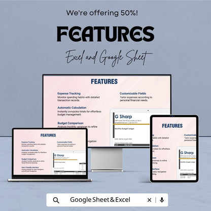 Monthly Budget Ledger Template | Budget Spreadsheet | Expense Tracker Sheet | Personal Finance Planner