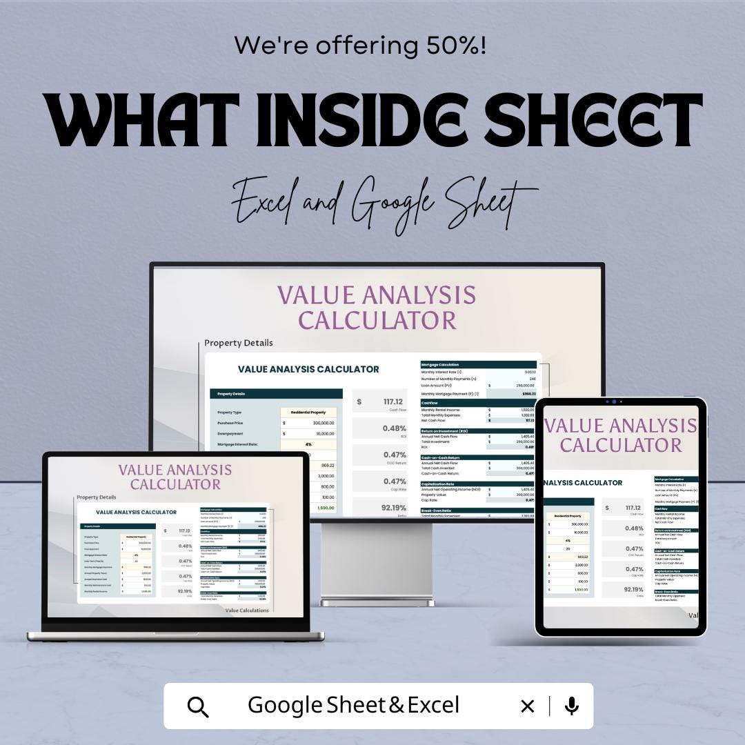Property Value & ROI Calculator | Excel & Sheets