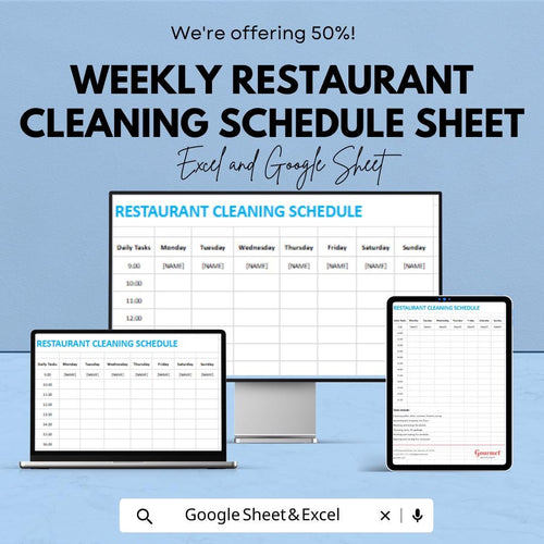 Weekly Restaurant Cleaning Schedule Template – Excel & Google Sheet | Task Management | Organize Cleaning Tasks | 50% Off