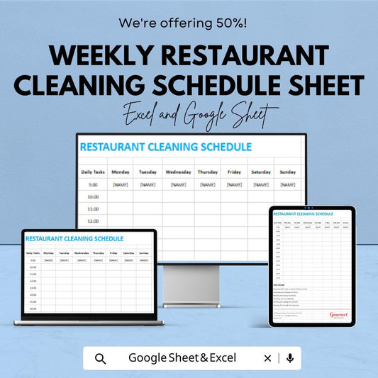 Weekly Restaurant Cleaning Schedule Template – Excel & Google Sheet | Task Management | Organize Cleaning Tasks | 50% Off