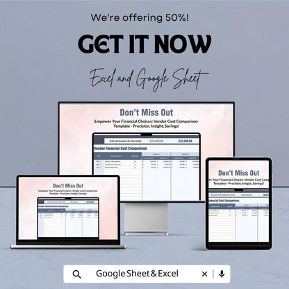 Vendor Financial Cost Comparison Template | Vendor Pricing Analysis | Cost Comparison Sheet | Excel & Google Sheets | Supplier Cost Tracker