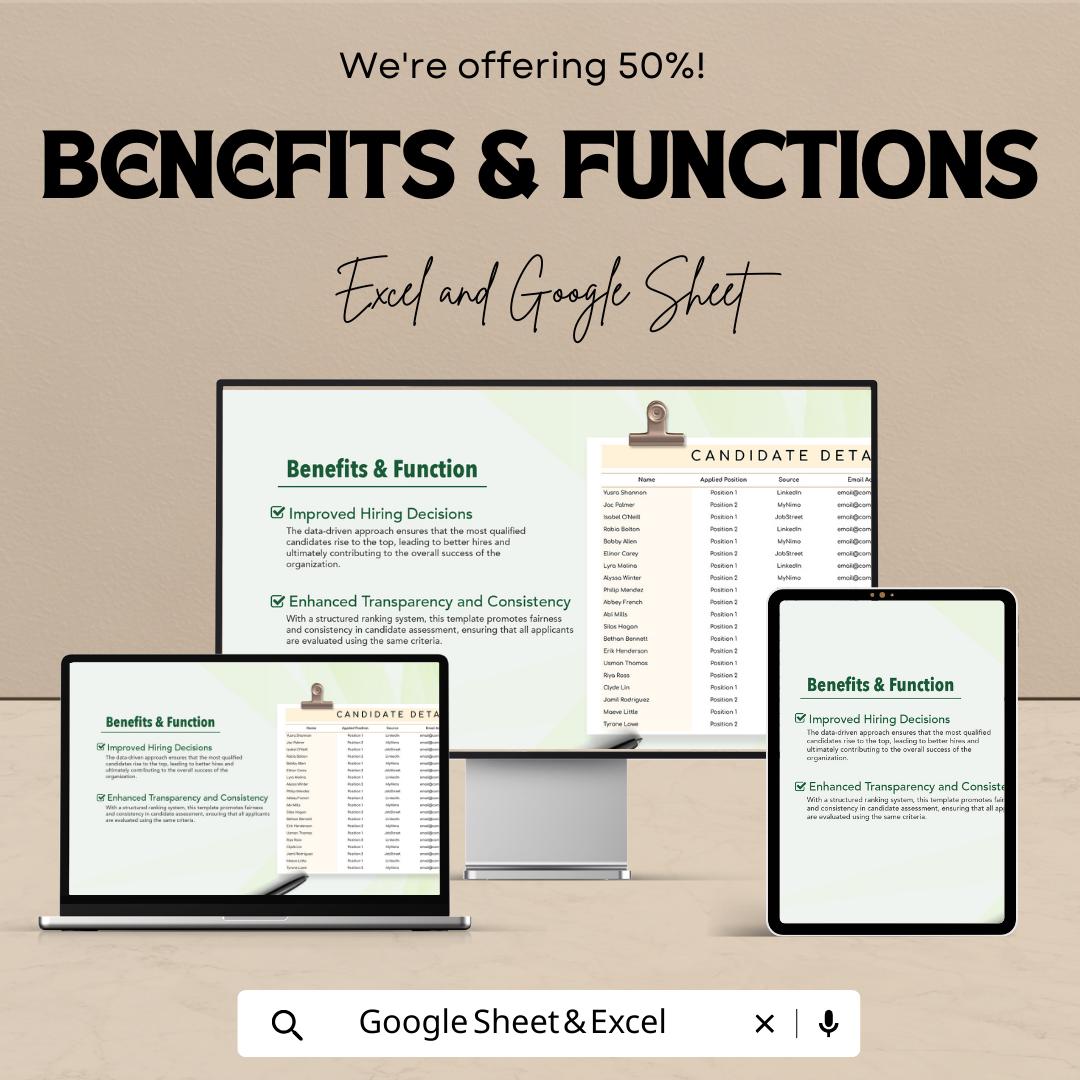 Candidate Ranking HR Template  | Test Results Ranking Spreadsheet | Hiring Evaluation Tracker | Recruitment Candidate Scorecard