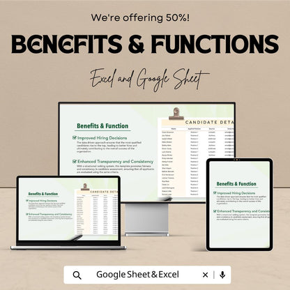 Candidate Ranking HR Template  | Test Results Ranking Spreadsheet | Hiring Evaluation Tracker | Recruitment Candidate Scorecard