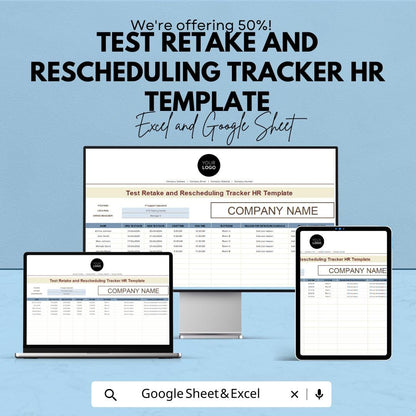 Test Retake and Rescheduling Tracker HR Template | Employee Assessment Tracker | Exam Retake Log | HR Scheduling Spreadsheet