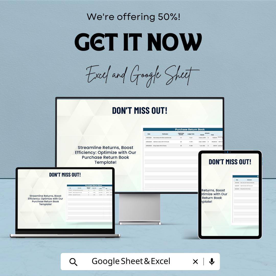 Purchase Return Book Template | Business Return Tracker | Supplier Return Record | Purchase Return Register