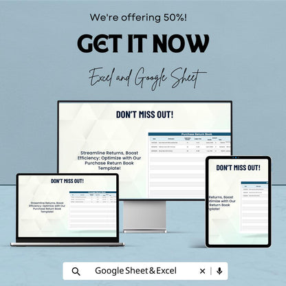 Purchase Return Book Template | Business Return Tracker | Supplier Return Record | Purchase Return Register