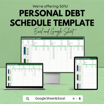 ersonal Debt Schedule Template | Debt Tracker Spreadsheet | Loan Repayment Planner | Excel & Google Sheets Budget Tool