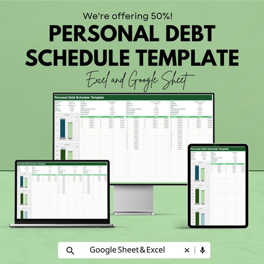 ersonal Debt Schedule Template | Debt Tracker Spreadsheet | Loan Repayment Planner | Excel & Google Sheets Budget Tool
