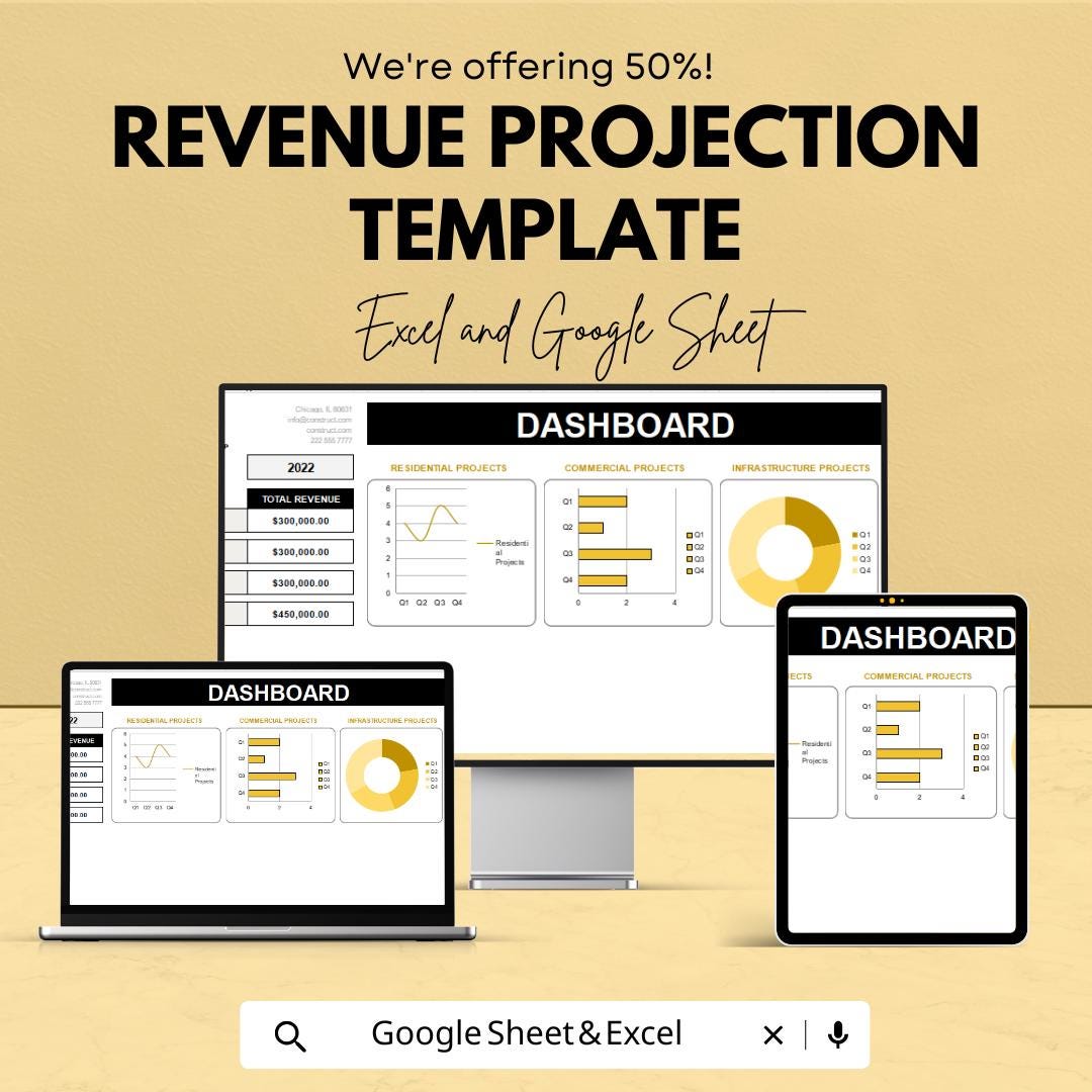 Revenue Projection Template | Excel & Google Sheets | Sales Forecasting Spreadsheet | Revenue Planning Tool | Financial Projection Template