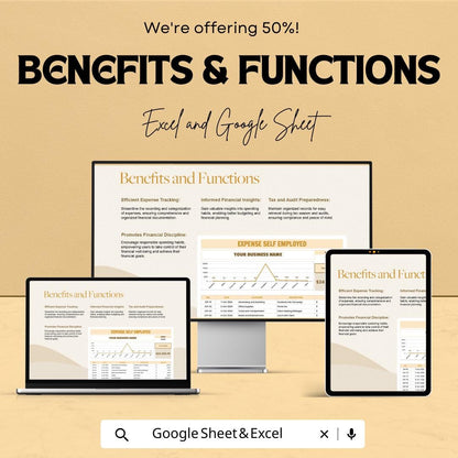 Expense Self Employed Sheet | Business Expense Tracker | Excel & Google Sheets | Self-Employed Financial Management Template