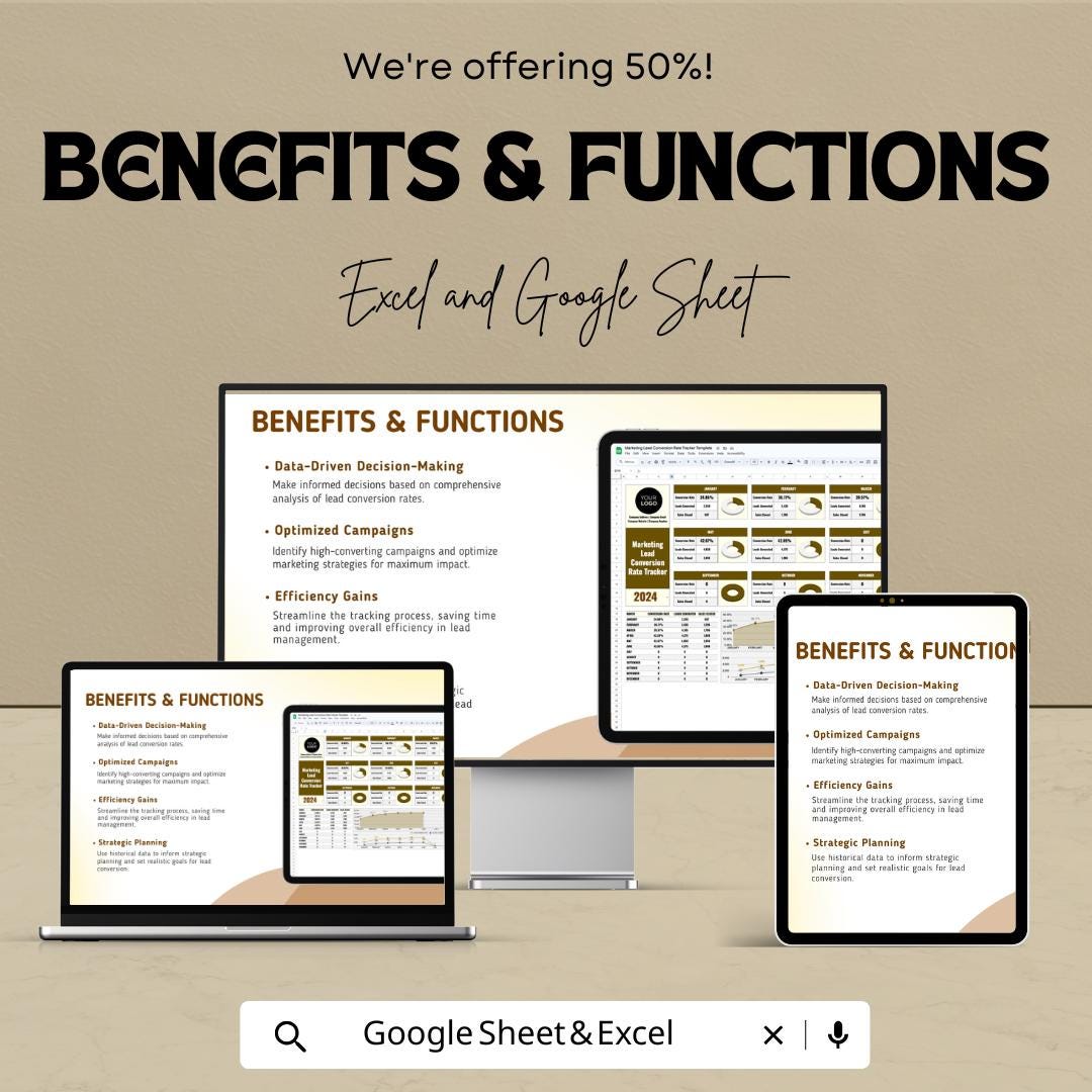 Marketing Lead Conversion Rate Tracker Sheet | Excel & Google Sheets | Lead Metrics Dashboard | CRM Analytics Template