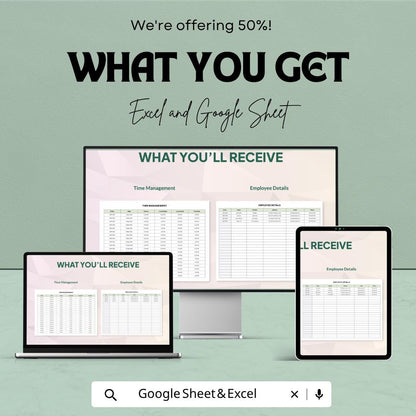 Finance Employee Timesheet Template , Employee Time Tracker, Work Hours Log, Payroll Tracker, Business Spreadsheet