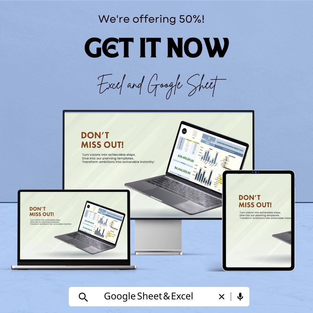 Marketing Geographic Market Data Sheet - Excel and Google Sheets Template for Market Analysis, Revenue & Spend Tracker