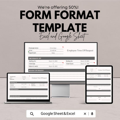 Employee Time-Off Request Form | HR Form Template | Google Sheets & Excel | Editable Work Leave Request | Printable Business Form