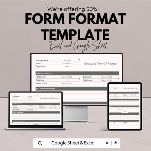 Employee Time-Off Request Form | HR Form Template | Google Sheets & Excel | Editable Work Leave Request | Printable Business Form