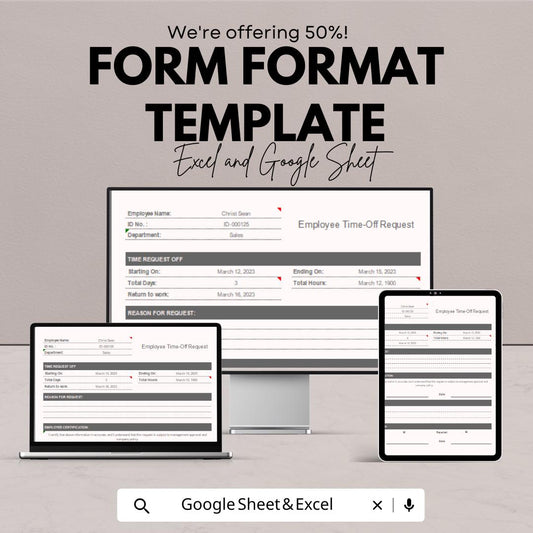 Employee Time-Off Request Form | HR Form Template | Google Sheets & Excel | Editable Work Leave Request | Printable Business Form