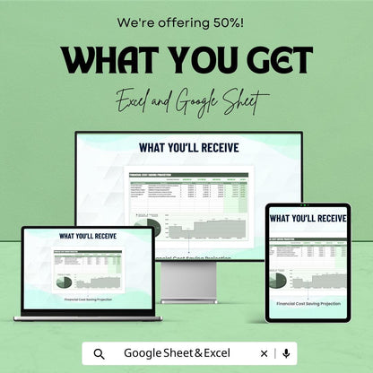 Financial Cost Saving Projection Template | Cost Analysis, Savings Forecast, Budget Planning, Financial Modeling Template