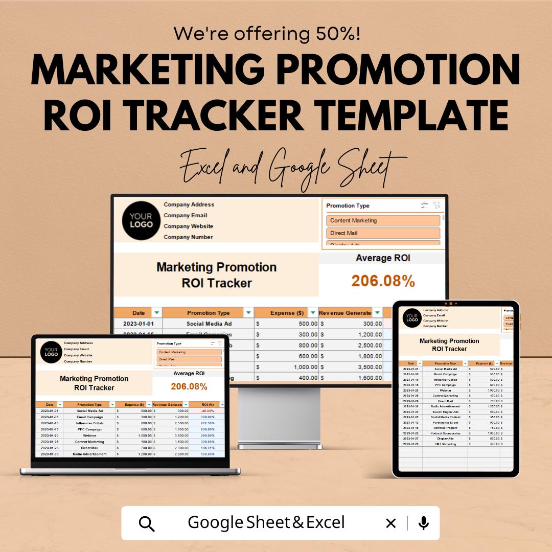 Marketing Promotion ROI Tracker Template | Marketing ROI Spreadsheet | Campaign Performance Tracker | Google Sheets ROI Tracking Tool