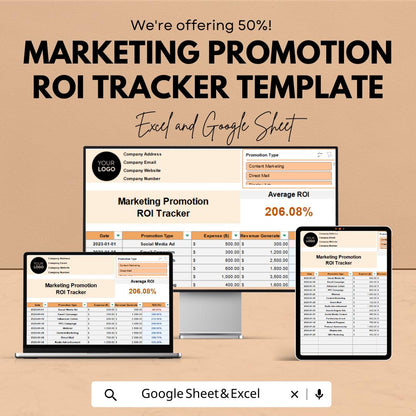 Marketing Promotion ROI Tracker Template | Marketing ROI Spreadsheet | Campaign Performance Tracker | Google Sheets ROI Tracking Tool