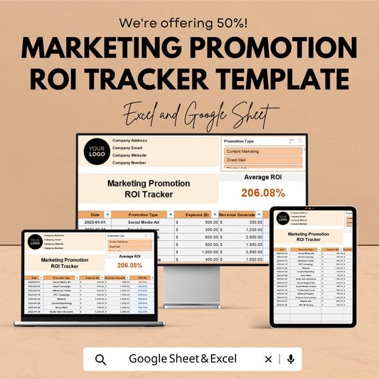 Marketing Promotion ROI Tracker Template | Marketing ROI Spreadsheet | Campaign Performance Tracker | Google Sheets ROI Tracking Tool