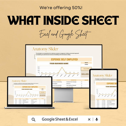 Expense Self Employed Sheet | Business Expense Tracker | Excel & Google Sheets | Self-Employed Financial Management Template